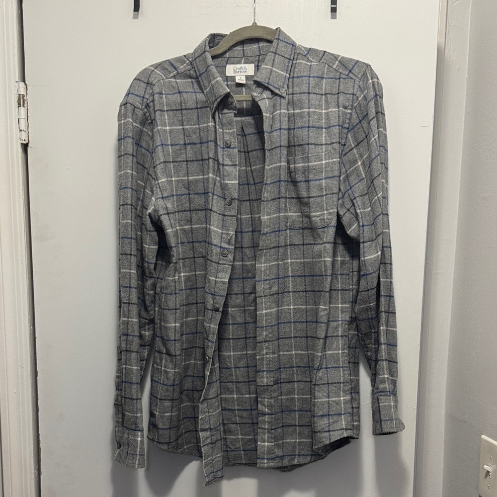 croft & barrow Gray Plaid Button-Down Shirt with Blue Windowpane